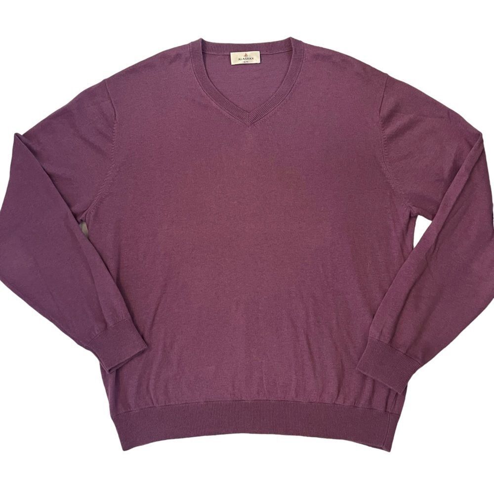 Alashan Mens Cotton Cashmere Blend V Neck Sweater Purple XL
